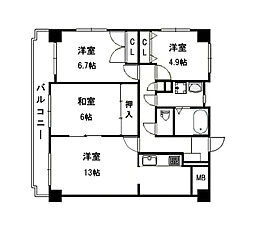 ユアコート観音 3LDKの間取図画像