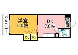 第3若宮ビル 1DKの間取図画像