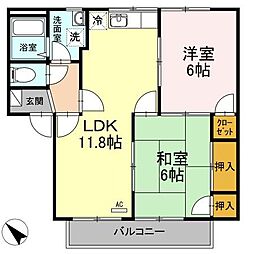 フレグランス大畠A棟 2LDKの間取図画像