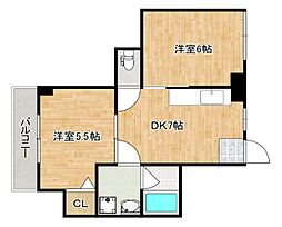 第2木本ビル 2DKの間取図画像