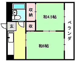 コムメイトマンション 2DKの間取図画像