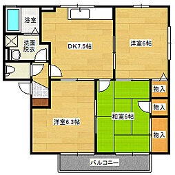 ウィルモアB 3DKの間取図画像