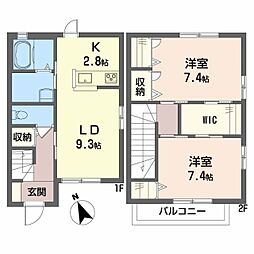 VillettaSerena1 2LDKの間取図画像