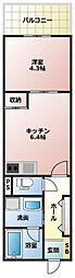 グランディール古市橋 1DKの間取図画像
