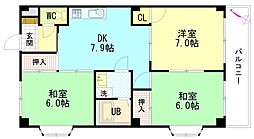 セントラルリバーC 3DKの間取図画像