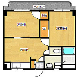 フェニックス翠 3階2DKの間取り