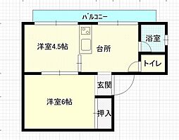 第2尾崎ビル 4階2DKの間取り