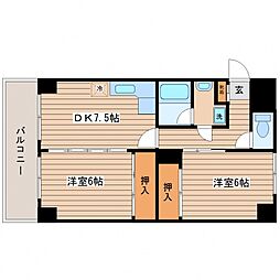 市川マンション 3階2DKの間取り