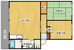 サンコーポ井口B棟 2階2LDKの間取り