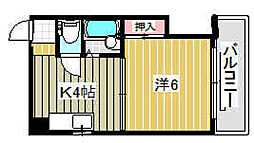 中本ビル 5階1Kの間取り