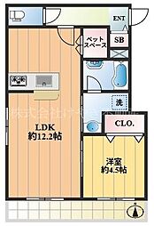 ソルクレスト高島平 1階1LDKの間取り
