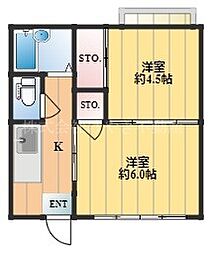 齋藤マンション 2階2Kの間取り