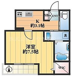 TaizenCasa下板 1Kの間取図画像