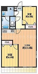 洋伸小豆沢公園マンション 2LDKの間取図画像
