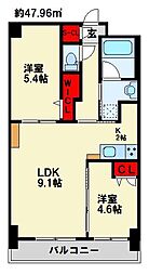 筑豊電気鉄道 穴生駅 徒歩3分の賃貸マンション 9階2LDKの間取り