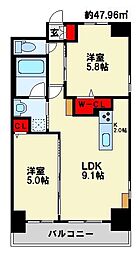 JR鹿児島本線 陣原駅 徒歩10分の賃貸マンション 9階2LDKの間取り