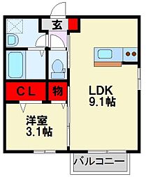 JR鹿児島本線 黒崎駅 徒歩20分の賃貸アパート 1階1LDKの間取り