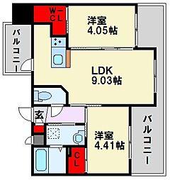ギャラン鷹の巣 2LDKの間取図画像