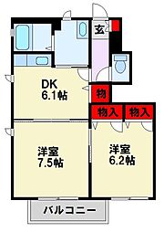ブランシェ幸神B 2DKの間取図画像