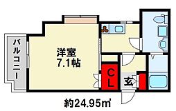 プレステージデルクラシック 1Kの間取図画像