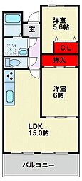 パークサイド萩原 2LDKの間取図画像