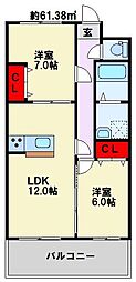 ノーブル陣原 2LDKの間取図画像
