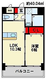 フォレスト陣原 1LDKの間取図画像