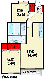 グランドステージ 2LDKの間取図画像