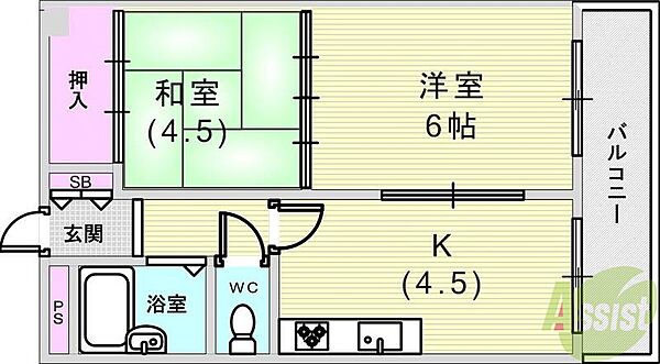 マリンクレール岡本 ｜兵庫県神戸市東灘区岡本3丁目(賃貸マンション2K・2階・35.39㎡)の写真 その2