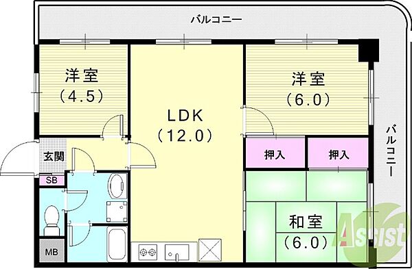 パレルミエール岡本 ｜兵庫県神戸市東灘区田中町3丁目(賃貸マンション3LDK・2階・59.00㎡)の写真 その2