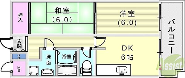 グランドール西岡本 ｜兵庫県神戸市東灘区西岡本1丁目(賃貸マンション2DK・4階・45.36㎡)の写真 その2