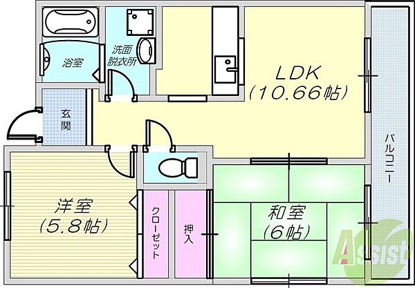 グリーングラス魚崎 308｜兵庫県神戸市東灘区魚崎南町4丁目(賃貸マンション2LDK・3階・58.80㎡)の写真 その2