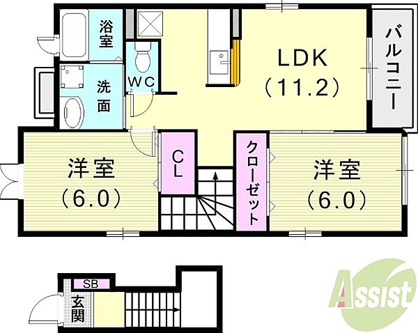 フレーシュアシヤ ｜兵庫県芦屋市宮川町(賃貸アパート2LDK・2階・56.19㎡)の写真 その2