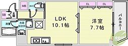 ロアール神戸住吉 1LDKの間取図画像