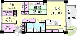 岡本エクセル 3LDKの間取図画像
