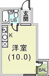 シャトージュネス住吉 ワンルームの間取図画像