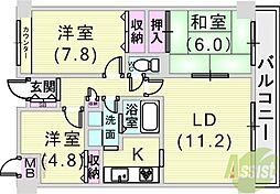 シャムロックコート西岡本 3LDKの間取図画像