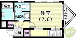アンフィニジョア六甲渡辺ビル ワンルームの間取図画像