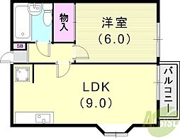 グランツ六甲 1LDKの間取図画像