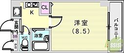 ヴィラ・セゾン甲南 1Kの間取図画像