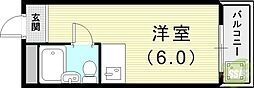 甲南第二六甲ハイム ワンルームの間取図画像