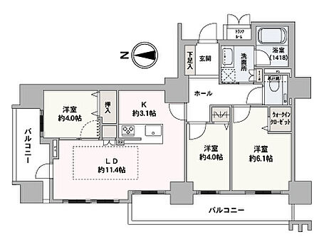 5階・北西角部屋・3LDK+WIC・69.27?