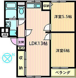 コトー座間 2LDKの間取図画像