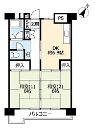 UR都市機構サニータウンにれの木台1-2号棟 1LDKの間取図画像