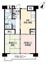UR都市機構サニータウンにれの木台1-2号棟 2DKの間取図画像
