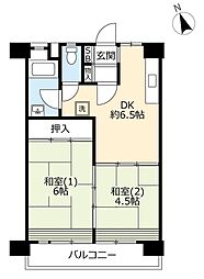 UR都市機構検見川町三丁目市街地住宅 2DKの間取図画像