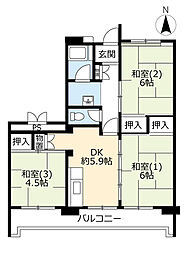 UR都市機構村上団地2-6 3DKの間取図画像