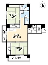 UR都市機構村上団地2-6 2LDKの間取図画像