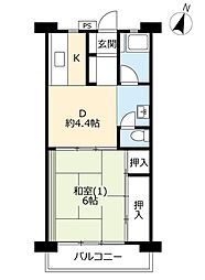UR都市機構村上団地2-6 1DKの間取図画像
