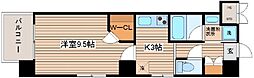 フロレゾン庚午北 6階1Kの間取り
